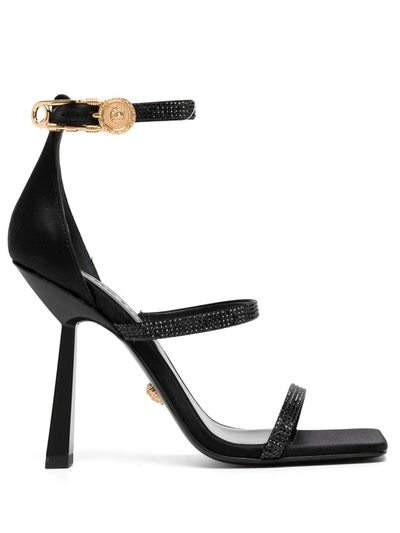 Versace Fendace Crystal-embellished Sandals In Nero Oro