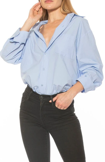 Alexia Admor Amber Classic Boyfriend Fit Button-up Shirt In Blue