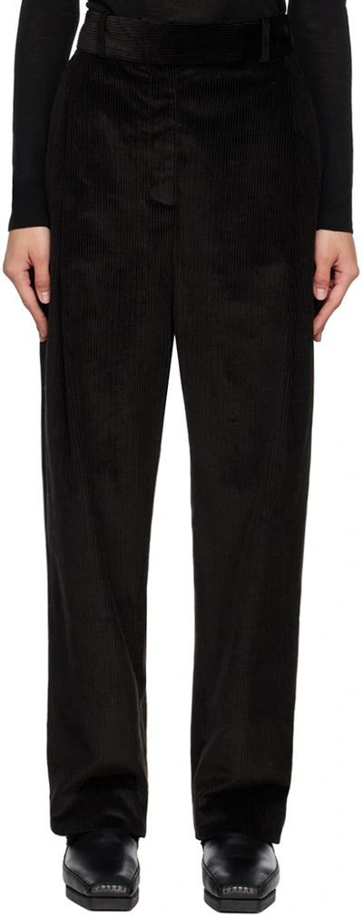 Totême Pleated-waist Corduroy Straight-leg Trousers In Black
