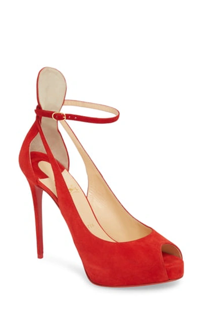 Christian Louboutin Mascaralta Ankle Strap Platform Sandal In Red