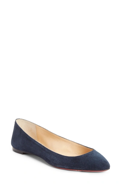 Christian Louboutin Eloise Suede Red Sole Flat In Marine Suede
