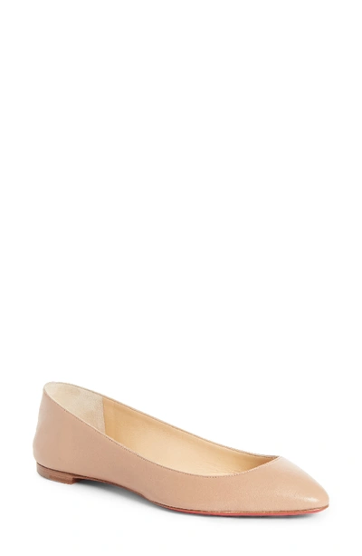 Christian Louboutin Eloise Napa Leather Red Sole Flat In Nude