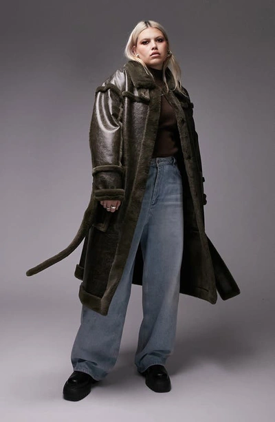 Trench Coat Topshop Faux Leather Aviator Jacket Topshop Curve Faux