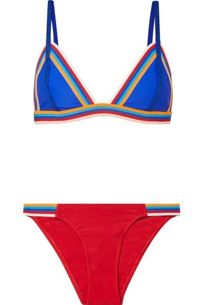 Rye Slick Striped Triangle Bikini In Tomato Red