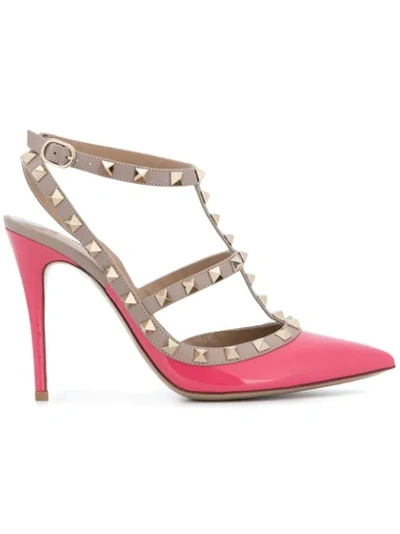 Valentino Garavani Pumps Valentino Rockstud Ankle Strap In Genuine Patent Leather With Micro Metal Studs In Pink