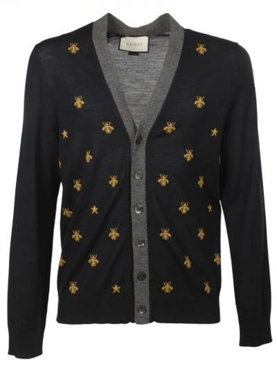 Gucci Wool Cardigan With Bees And Stars In Black