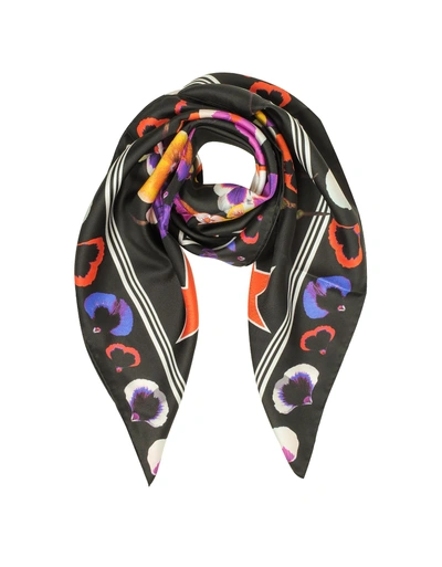 Givenchy 74 Floral Print Silk Square Scarf In Black