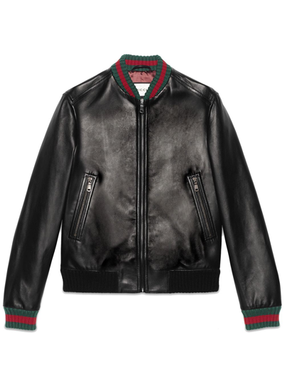 Gucci Jacket Lambskin Bomber Jacket With Virgin Wool Finishes And Web Detail In White