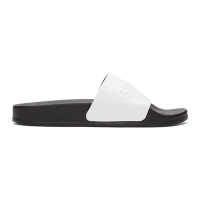 Balmain Embossed Logo Slide Sandals In White
