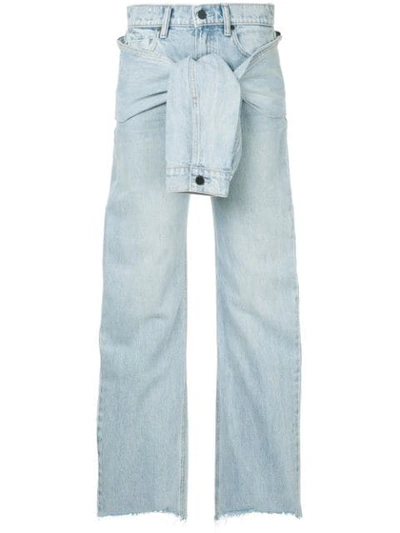 Alexander Wang T Stack Tie Tie-front Distressed High-rise Straight-leg Jeans In Light Denim