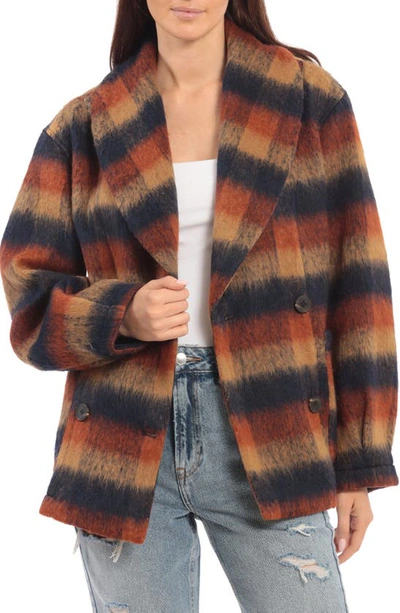 Avec Les Filles Plaid Shawl Collar Double Breasted Jacket In Blue
