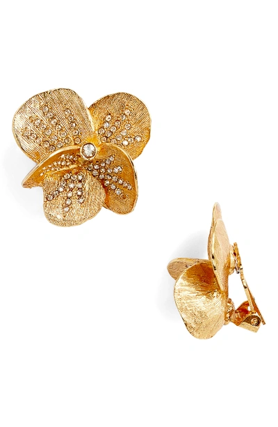 Oscar De La Renta Brushed Swarovski Crystal Clip-on Earrings In Gold