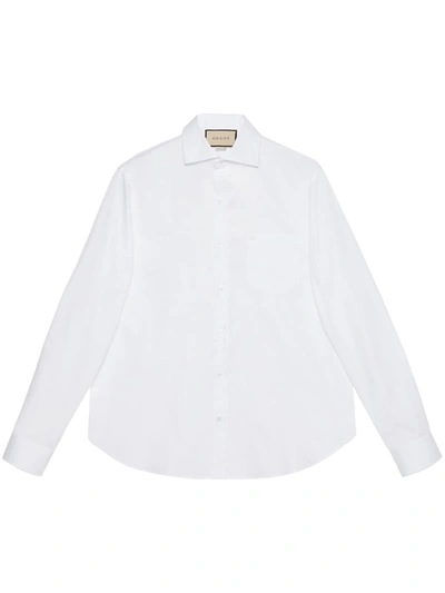 Gucci Cotton Poplin Shirt With Double G In Light Blue