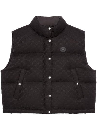 Gucci Gg Cotton Canvas Puffer Vest In Black