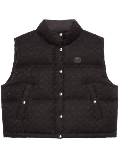 Gucci Gg Cotton Canvas Puffer Waistcoat In Black