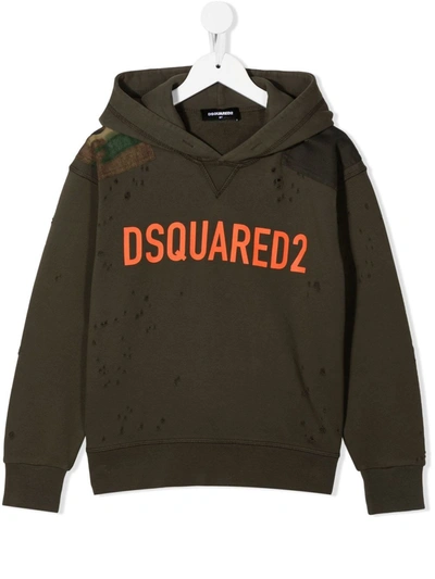 Dsquared2 Kids' Green Cotton Hoodie In Verde