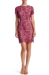 Dress The Population Anna Crochet Lace Sheath Dress In Mulberry/ Nude