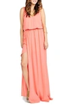 Show Me Your Mumu Kendall Soft V-back A-line Gown In Bright Coral