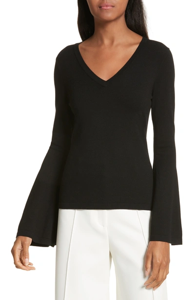 Milly Bell Sleeve V-neck Sweater In Black