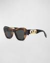 Fendi Ff Nylon Cat-eye Sunglasses In Blonde Havana / Smoke