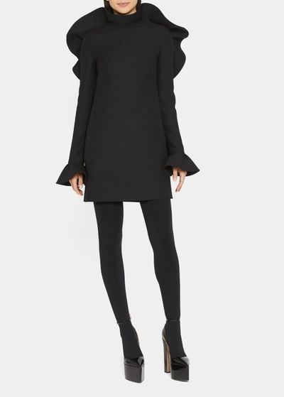 Valentino Ruffle Crepe Mini Dress In Black