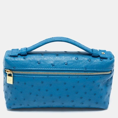 Loro Piana Ostrich Extra Pocket L19 Bag in Blue