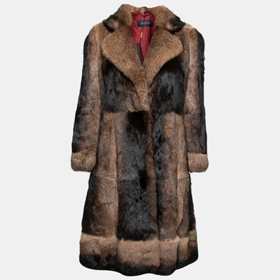 Pre-owned Gucci Brown Two Toned Fur Bird Embroidered Embellished Coat M