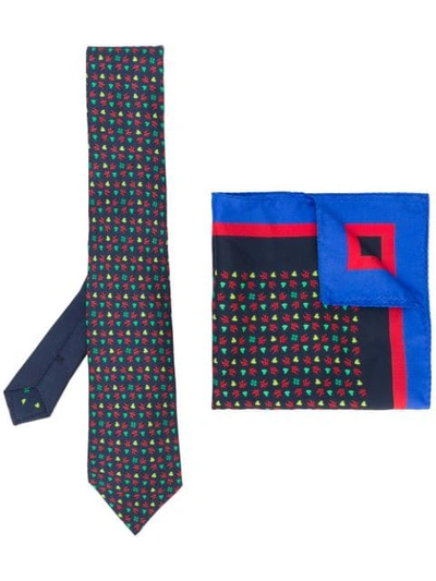 Etro Printed Tie And Pocket Square In Blue