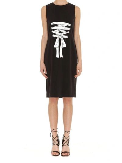 Boutique Moschino Lace Ribbon Print Dress In Black
