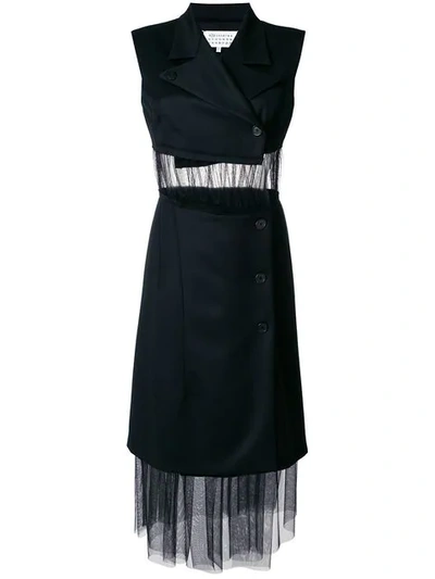Maison Margiela Sleeveless Tulle Panel Blazer Dress In Nero