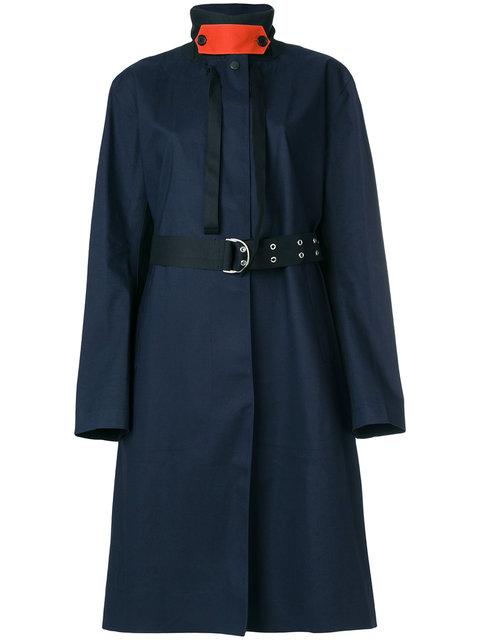 La Fetiche Long Belted Coat - Blue | ModeSens