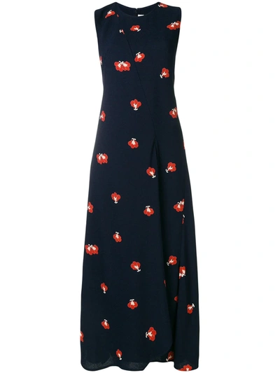 Victoria Beckham Racerback Long Embroidered Dress In Blue