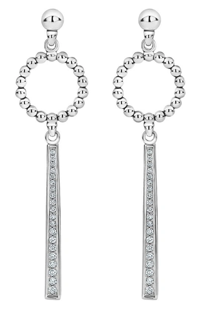 Lagos Sterling Silver Caviar Beaded Circle Drop Earrings With Linear Diamond Station