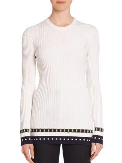 Victoria Beckham Rib-knit Striped Hem Top In White Lime
