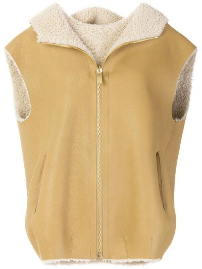 Michael Kors Zipped Shearling Gilet In Neutrals