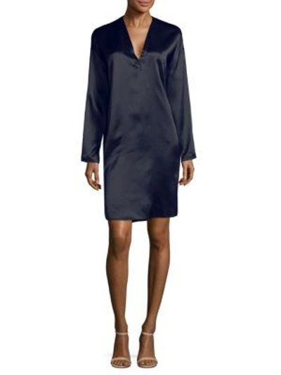 Vince Long-sleeve Silk Tunic Dress In Coastal Blue