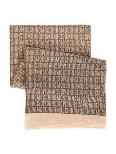 Moschino Logo Design Wool Blanket In Tan Brown