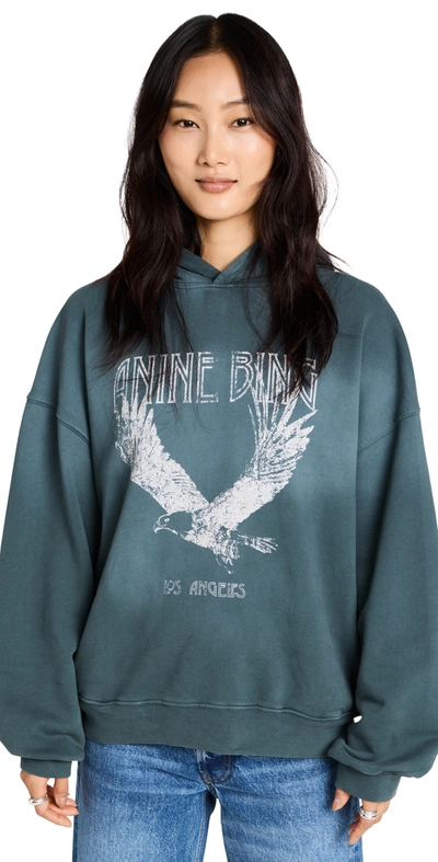 Anine Bing Ash Hoodie Eagle In Faded Emerald Green