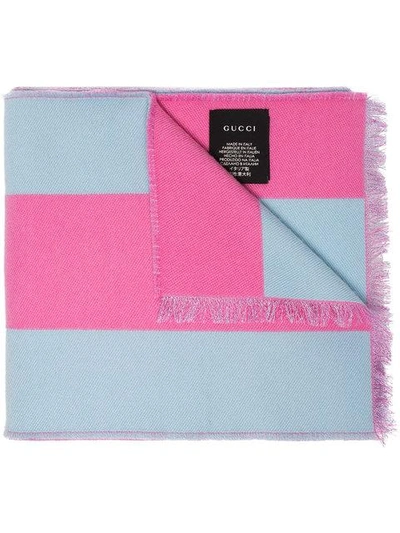 Gucci Pink Stripe Guccy Embroidered Wool Silk-blend Scarf - Blue