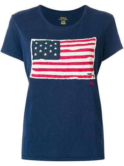 Polo Ralph Lauren American Flag Printed Cotton T-shirt In 블루
