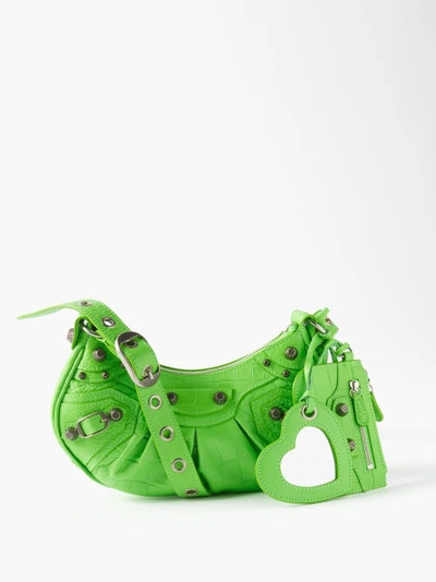 Balenciaga Le Cagole Xs Croc-effect Leather Shoulder Bag In Green