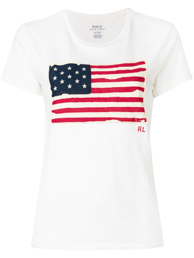 Polo Ralph Lauren American Flag Printed Cotton T-shirt In 화이트