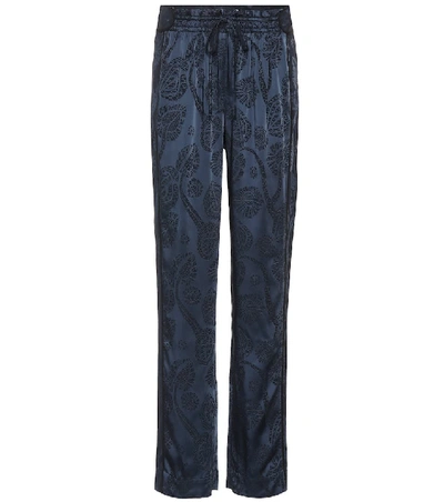 Peter Pilotto High-rise Floral-jacquard Satin Trousers In Blue