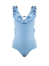 Fendi Ruffle-trimmed Swimsuit In Dusty-blue