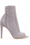 Gianvito Rossi Vires 105 Peep-toe Perforated Stretch-knit Ankle Boots In Dark Gray