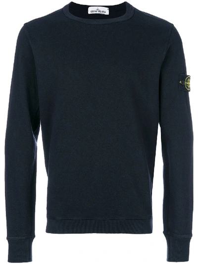 Stone Island Ogo-appliquéd Fleece-back Cotton-jersey Sweatshirt - Navy In V0020 Navy