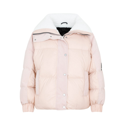 Moose Knuckles Elmira Faux Shearling Collar Down Puffer Jacket In Pink &amp; Purple