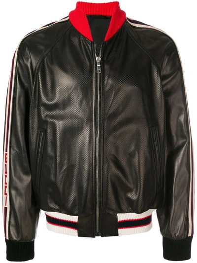 Gucci Stripe Trim Bomber Jacket In Black