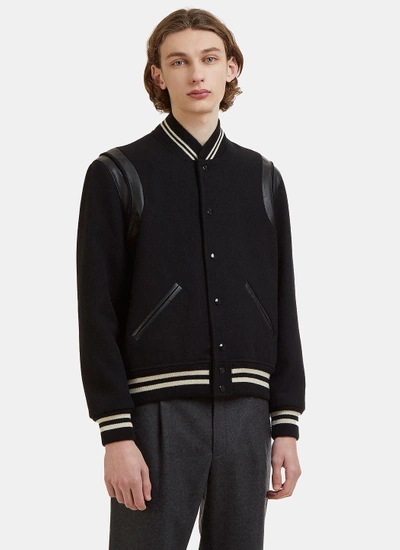 Saint Laurent Woven Panelled Teddy Jacket In Black