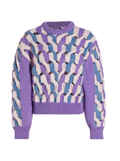 Aknvas Hayley Cable-knit Crewneck Sweater In Multi Purple